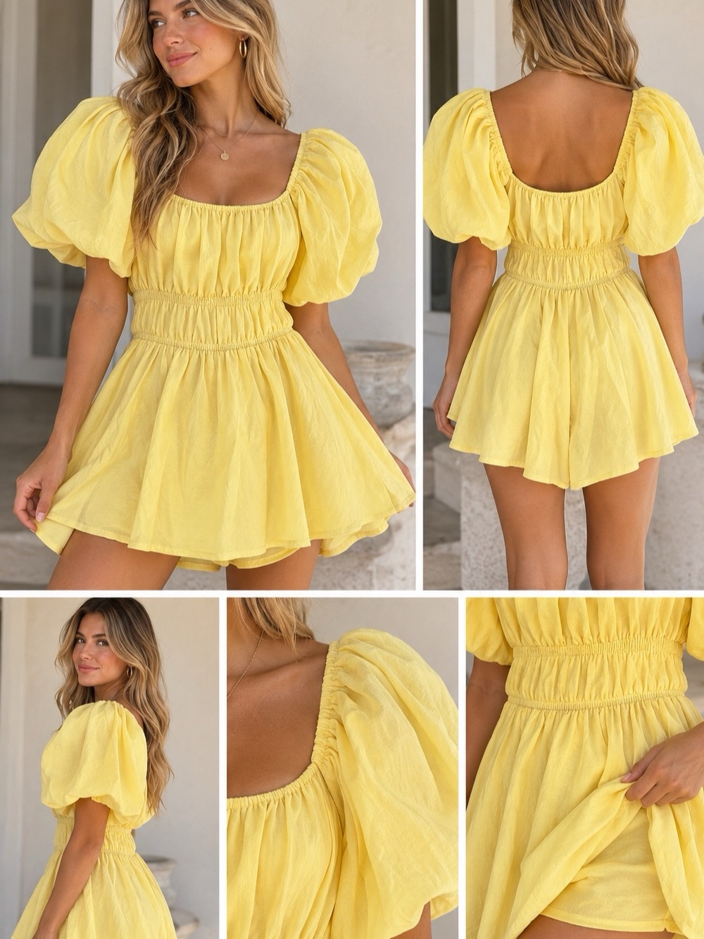 Altar’d State Butter Yellow Puff Sleeve Romper Size Medium